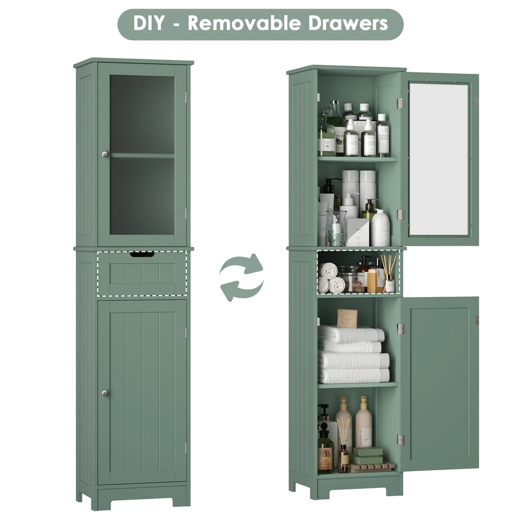Homfa Tall Narrow Bathroom Storage Cabinet With Door And Drawer, 15.7in L x 11.8in W x 67in H, White