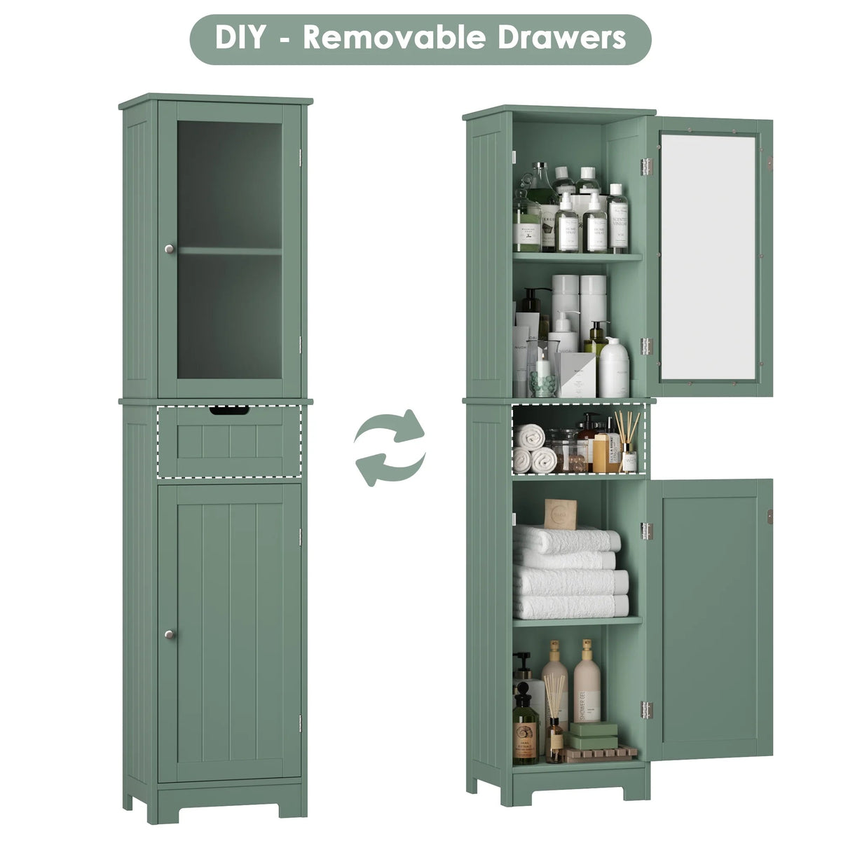Homfa Tall Narrow Bathroom Storage Cabinet With Door And Drawer, 15.7in L x 11.8in W x 67in H, White