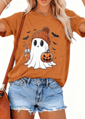 KimSoong Women Halloween T-Shirt Cute Ghost Fall Pumpkin Graphic Shirt Coffee Lover Tees Short Sleeve Tops