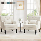Set Of 2 Button-Tufted Upholstered Accent Armchairs With Lumbar Support Pillows