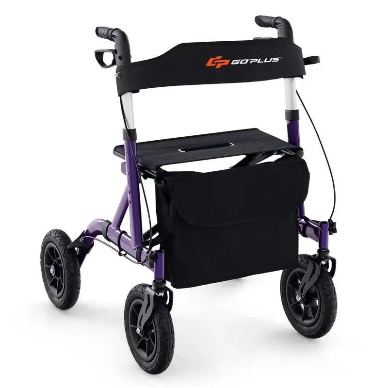 Heavy-Duty Foldable Rollator Walker With 9.5in Pneumatic Wheels, Built-In Seat, Blue Or Purple