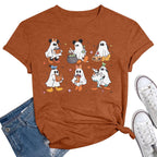 KimSoong Women Halloween Shirt Plaid Pumpkins Graphic Crew Neck Short Sleeve T-Shirts Tops