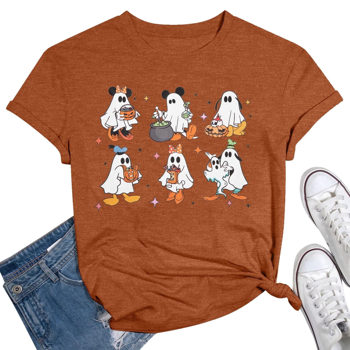KimSoong Women Halloween Shirt Plaid Pumpkins Graphic Crew Neck Short Sleeve T-Shirts Tops