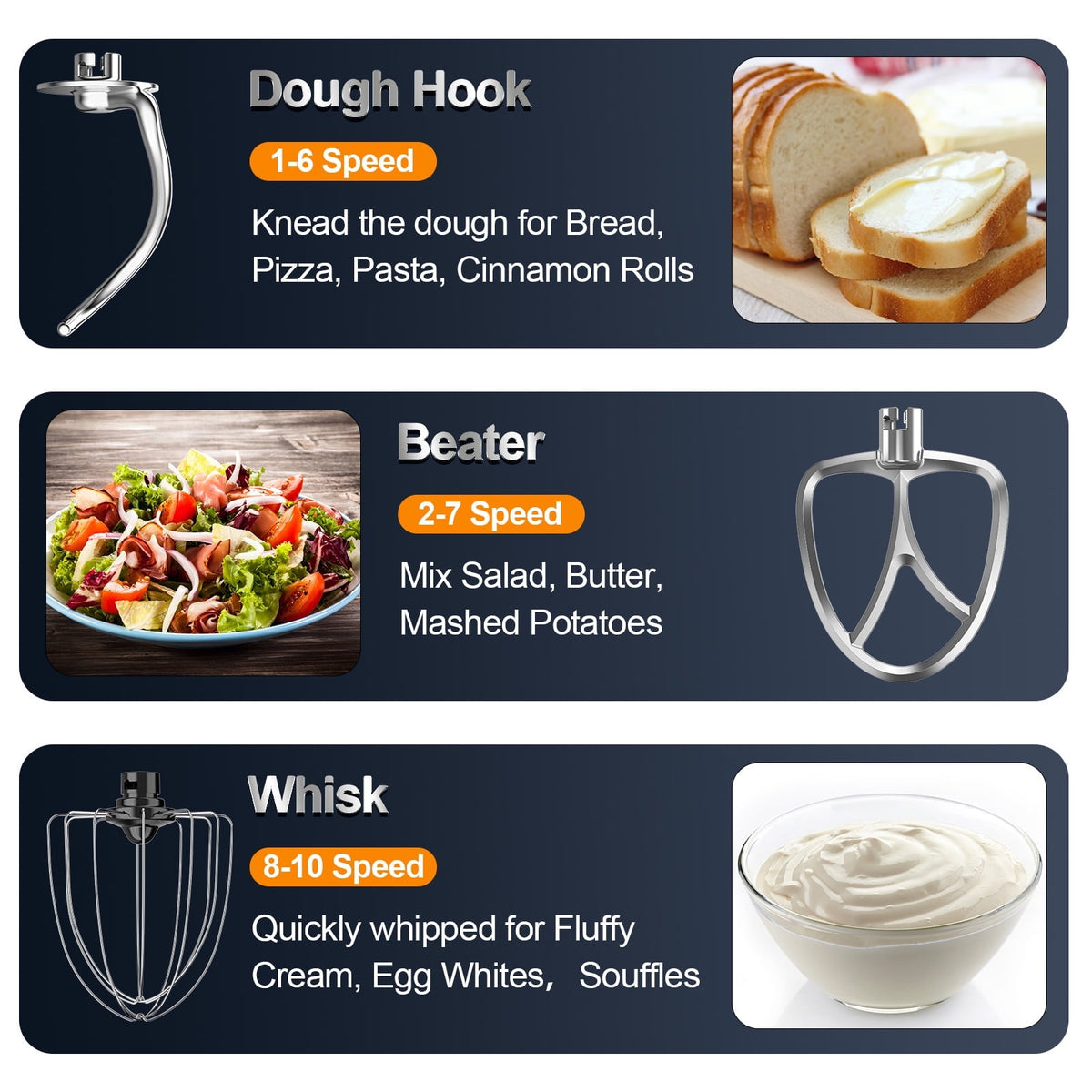 Honinst 6.5 QT Electric Stand Mixer, 10+P Speeds Lightweight with Tilt-Head Kitchen Stand Mixer, Dough Hook, Whisk, Beater and Bowl, Food Mixer for