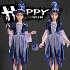 Gunia Girls Witch Tutu Dress Outfits With Hat 4 Piece Halloween Cosplay Dress Role Play For Toddler Kids Holiday Party Dress Up Play, Size 4-14 Years