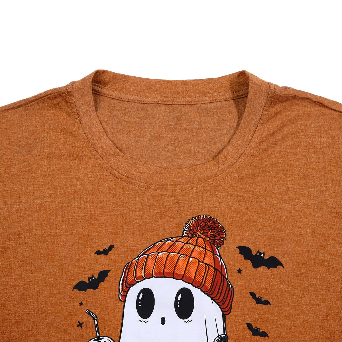 KimSoong Women Halloween T-Shirt Cute Ghost Fall Pumpkin Graphic Shirt Coffee Lover Tees Short Sleeve Tops