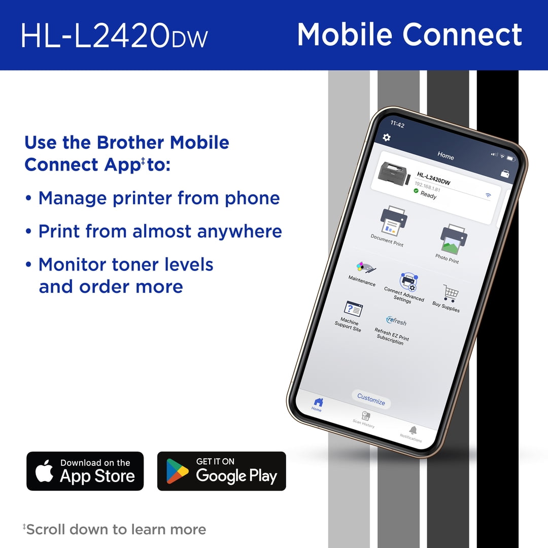 Brother HL-L2420DW Wireless Compact Monochrome Laser Printer with Duplex, Mobile Printing