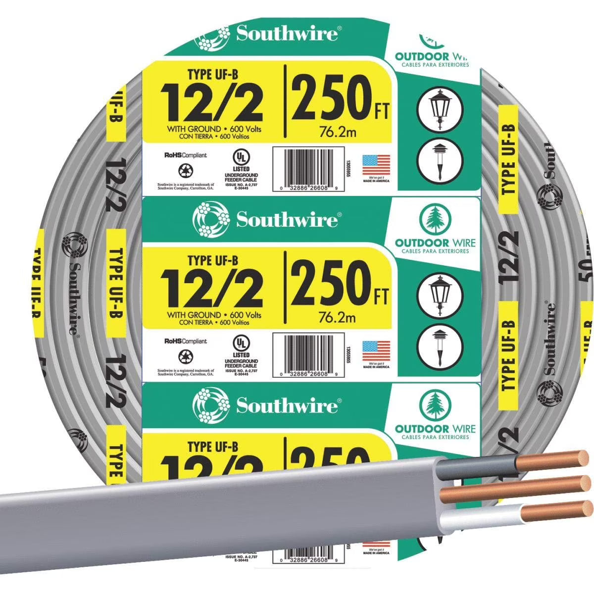 Southwire 12-2 UF-B Underground Feeder Cable 250 ft Gray - 13055955