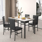 5 Piece Kitchen Dining Table and Chair Set, Dining Room Table Set with Faux Marble Table PU Leather Padded Chairs, Rectangle Dining Table Set for 4