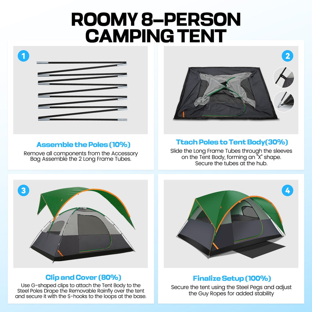 COBIZI 6-8-10 Person Camping Tents with Rainfly, Tent for Camping with Pockets, Waterproof Camp Tent with Mesh Windows, Family Camping Tent For
