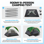 COBIZI 6-8-10 Person Camping Tents with Rainfly, Tent for Camping with Pockets, Waterproof Camp Tent with Mesh Windows, Family Camping Tent For