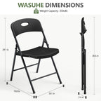 WASUHE 4 Pack Black Folding Chairs with Enhanced Iron Frame, Stackable Plastic Folding Chairs for Party, Wedding, Meeting Room, Weight Capacity 350