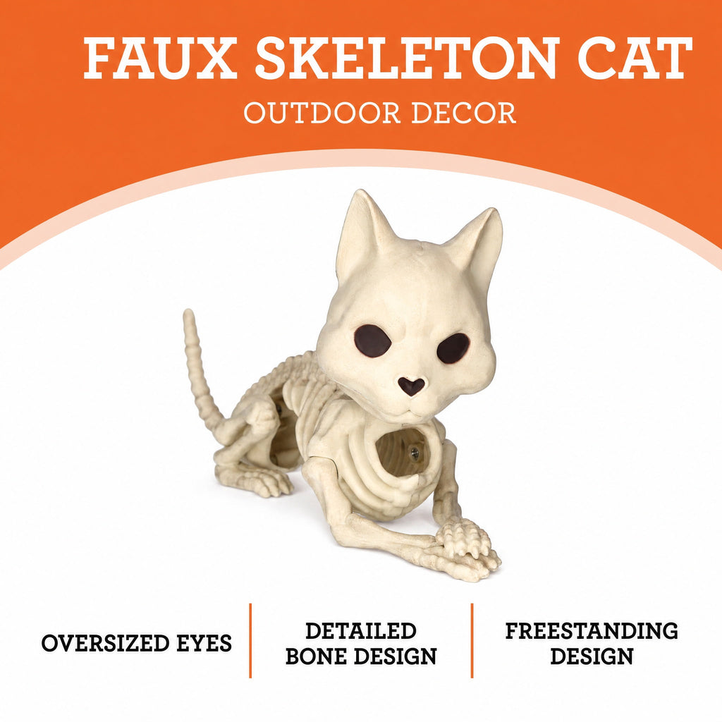 Faux Skeleton Cat Decoration, 5.1", Halloween by Way To Celebrate