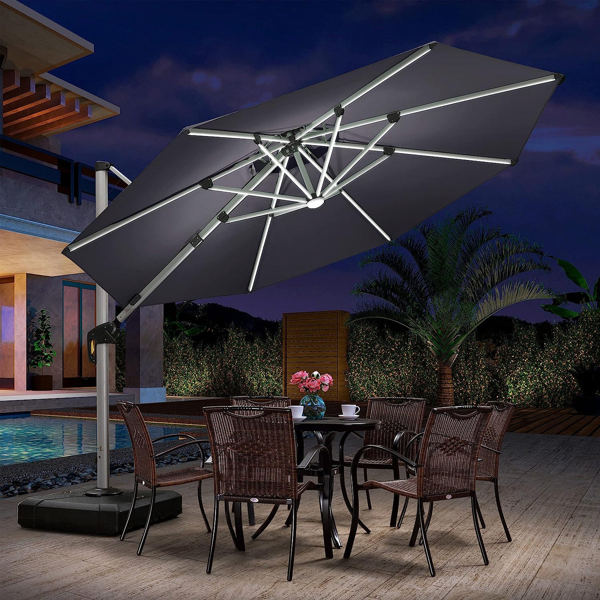 12ft Solar LED Cantilever Patio Umbrella