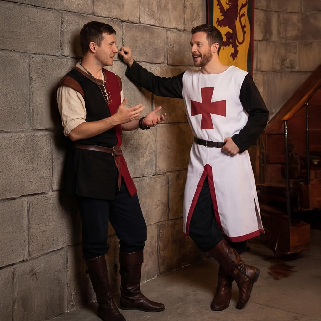 VZQI Men's Medieval Crusader Costume Set, Knights Templar Tunic with Belt for Halloween Renaissance Cosplay