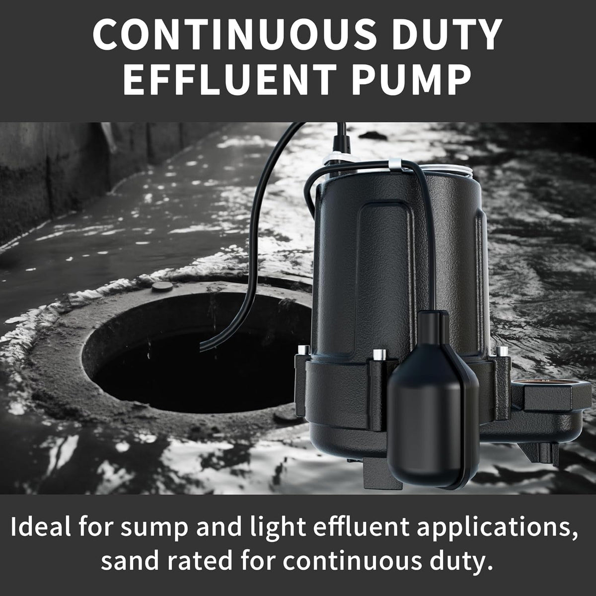 LANCHEZ 1.5 HP Submersible Cast Iron Sewage/Effluent Pump, 4300 GPH Heavy Duty Sump Pump with Piggy Back Tether Float Switch, Idea for Basement