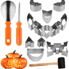 15 Pieces Halloween Pumpkin Carving Kit + Hammer, Professional Stainless Steel Carving Punchers Tools Set, Pumpkin Cutting Sculpting Tool for Halloween Decoration Jack-O-Lanterns
