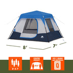Ozark Trail 8 ft x 7 ft 4-Person Instant Cabin Tent with LED Lighted Hub, Blue/Gray, 19 lb