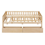 Holaki Twin Size Wood Kids' Bed With Guardrails And 2 Storage Drawers, Gray