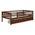 Holaki Twin Size Wood Kids' Bed With Guardrails And 2 Storage Drawers, Gray