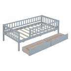 Holaki Twin Size Wood Kids' Bed With Guardrails And 2 Storage Drawers, Gray