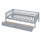 Holaki Twin Size Wood Kids' Bed With Guardrails And 2 Storage Drawers, Gray