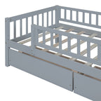 Holaki Twin Size Wood Kids' Bed With Guardrails And 2 Storage Drawers, Gray