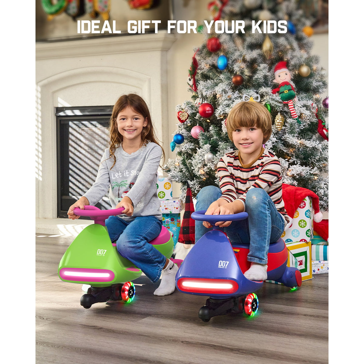 FanttikRide 12V N7 Pro Electric Wiggle Car with Pedal, 2-in-1 Kids Ride On Toy, Rechargeable Battery, 2-Speed, Anti-Rollover, Flashing Wheels