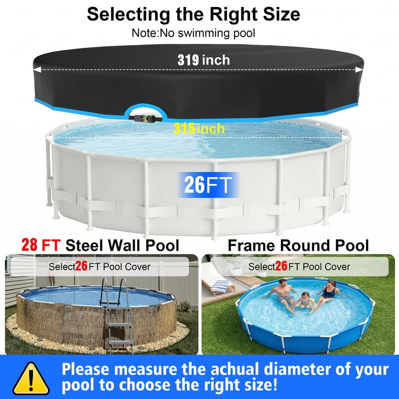 SHELTUSE 26Ft Round Pool Cover with Ratchet Tie Downs, 420D Heavy Duty Swimming Pool Cover for Above Ground Pools PU Tarp Snug Fit for UV Protected