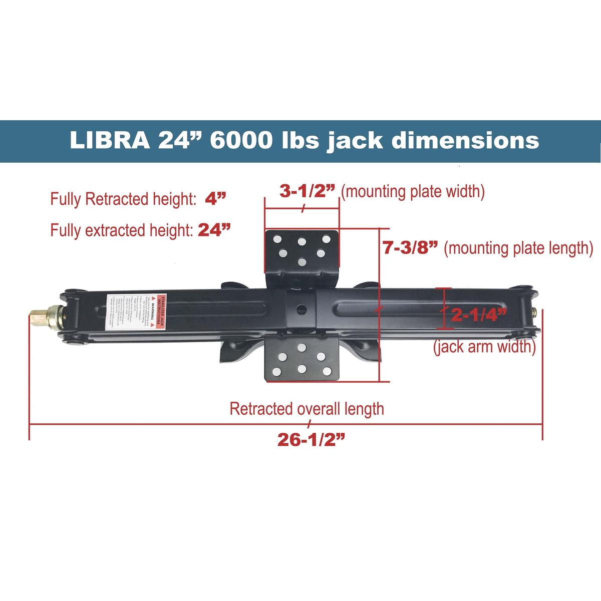 Set 4 LIBRA Premium 24" 6,000 lb RV Trailer Stabilizer Leveling Scissor Jacks w/Dual Power Drill Sockets & Mounting Hardware Kit