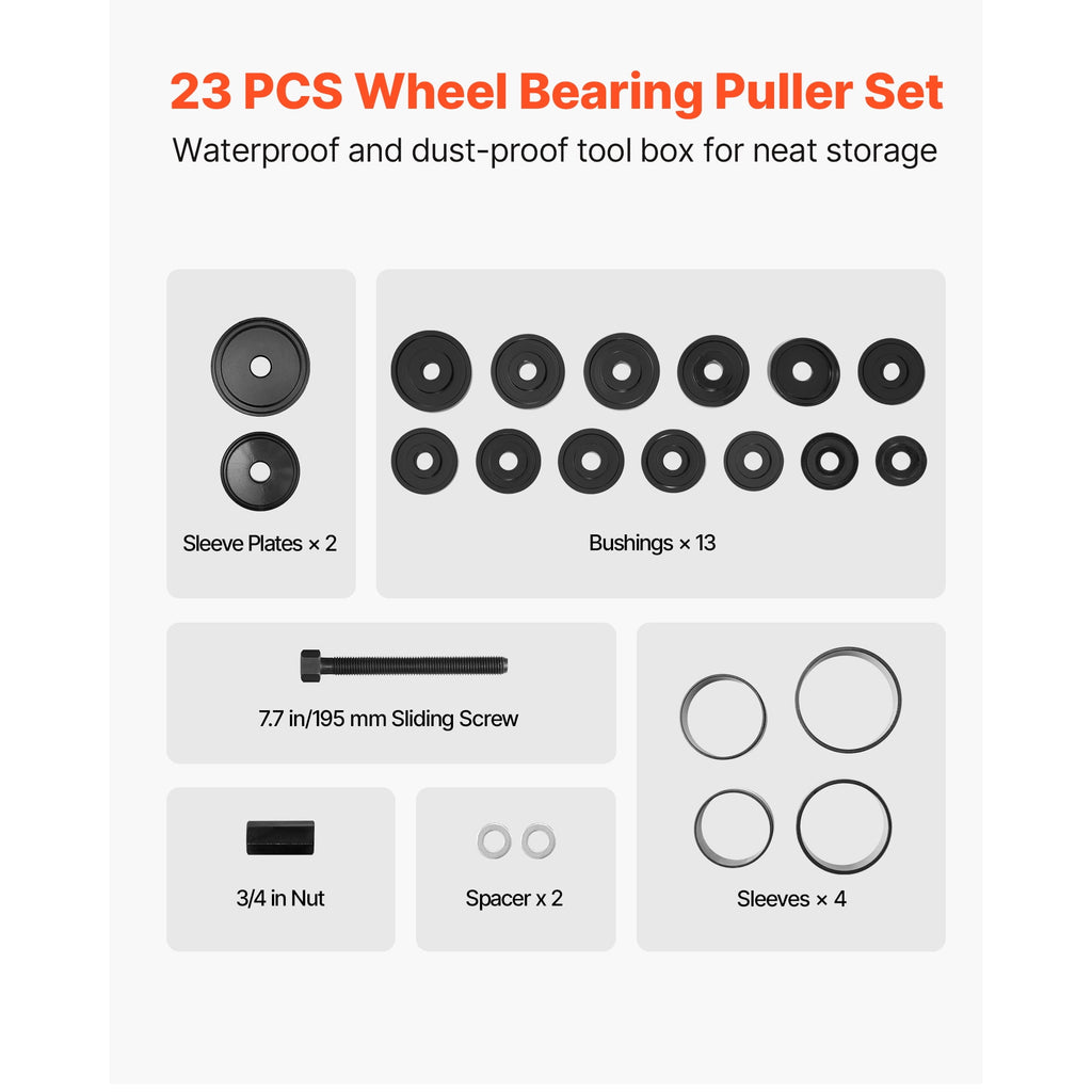 VEVOR Wheel Bearing Press Kit, 23 PCS FWD Bearing Puller Tools, for Front Wheel Drive Bearing Removal and Installation, Wheel Bearing Tool with