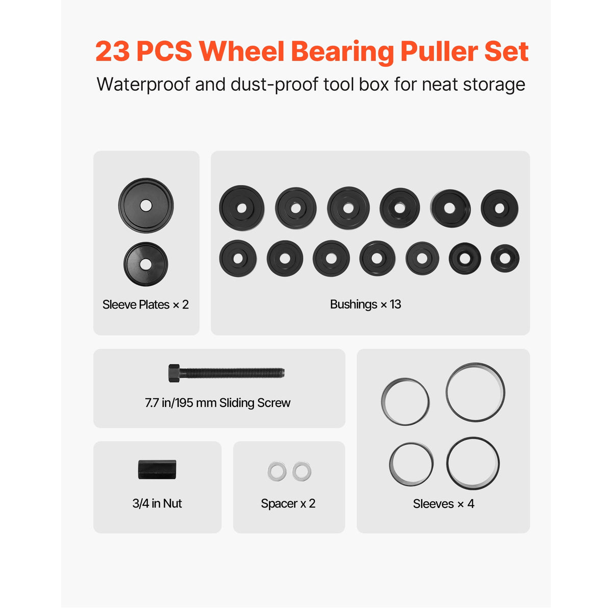 VEVOR Wheel Bearing Press Kit, 23 PCS FWD Bearing Puller Tools, for Front Wheel Drive Bearing Removal and Installation, Wheel Bearing Tool with