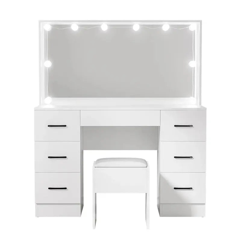 Artiss Dressing Table Set, 7 Drawers, LED Mirror, Stool, 10 Bulbs, White - Debbie