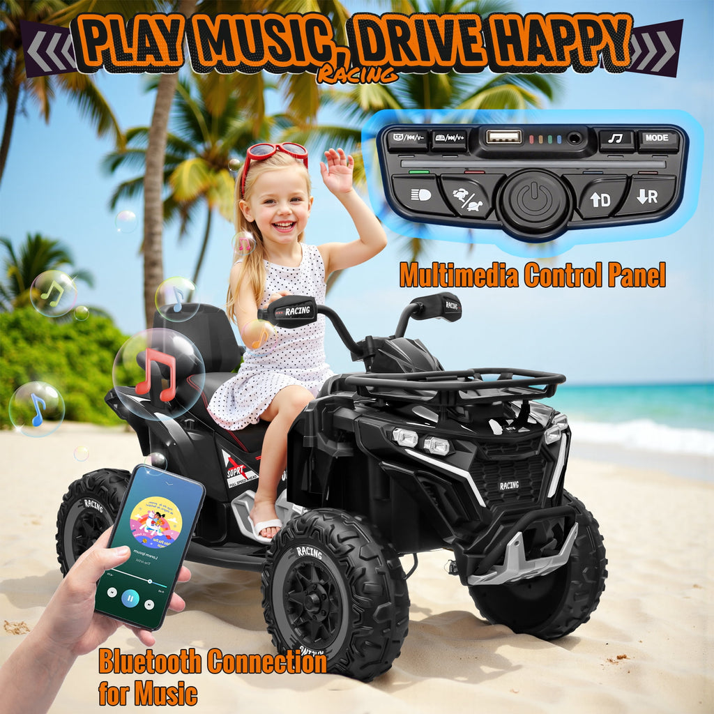 Joyracer ATV for Kids, 24 Volt Ride on Toys, 800W 4 Wheeler with 2 XL Seater, EVA Tires Power Car Wheels with Remote, Knee Pad, Music, Bluetooth, USB