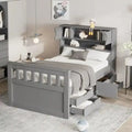 Twin/Full Captain Bed With 4 Drawers And Bookcase Headboard - Solid Wood Platform Frame