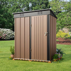 Asofer Outdoor Metal Storage Shed, 5' x 3' ft Lockable Single Door Garden Tool Shed, Brown for Backyard Patio