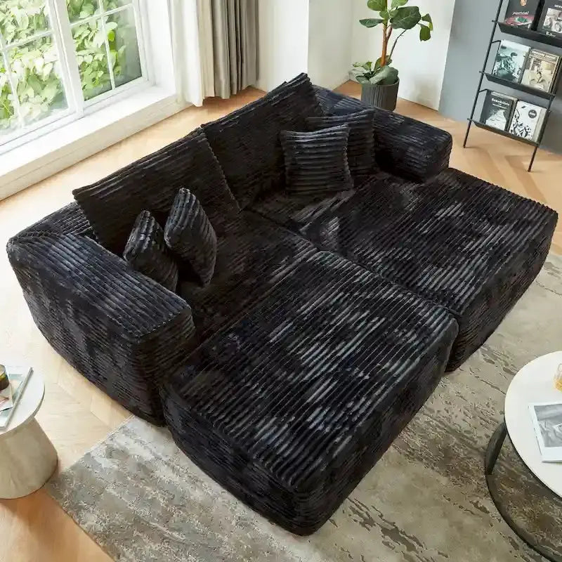 HOOOWOOO Plush L-Shaped Sectional Sofa With Detachable Ottoman - 80L*69.3W*35.4H*59D
