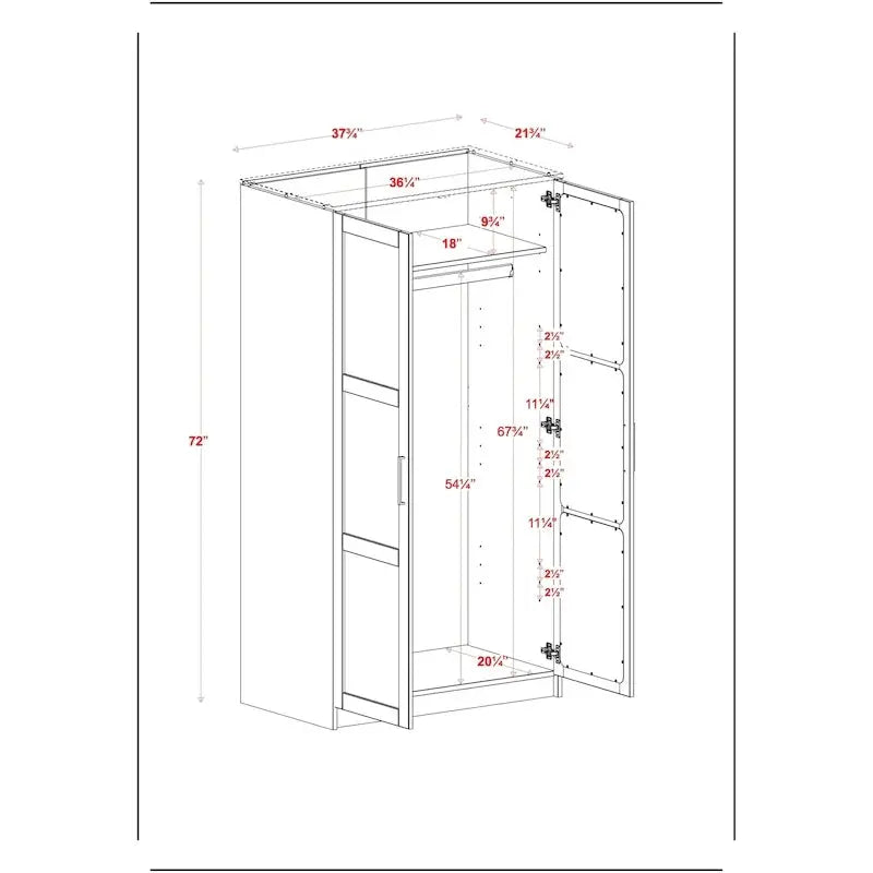 Palace Imports 2-Door Solid Wood Wardrobe Armoire, 37.75 W x 72 H x 23.75 D - Urban