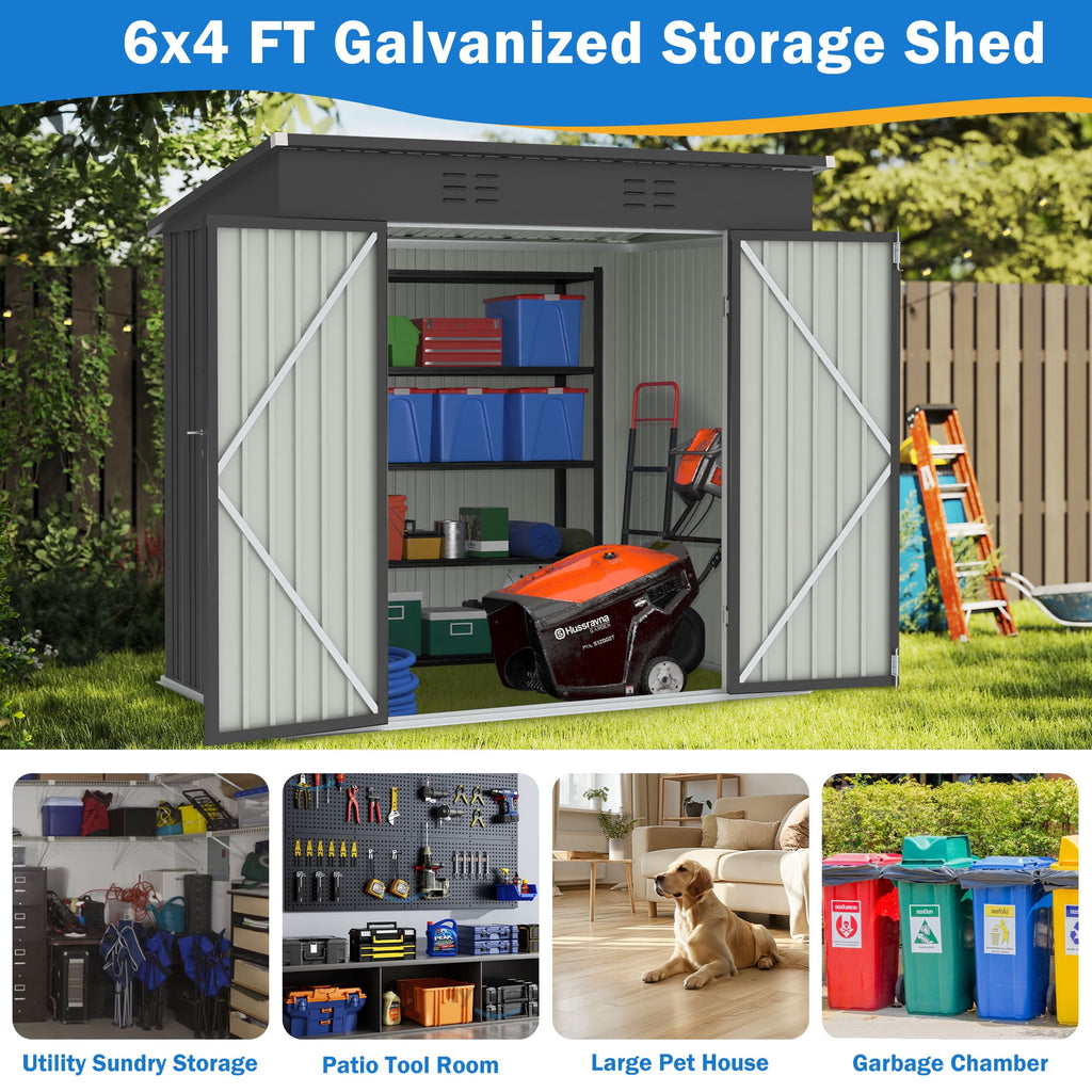 Clearance Storage Shed, Enyopro 6'x4' Outdoor Storage Sheds, Metal Storage House with Lockable Door, Storage Garden Tool shed for Lawnmower, Bike