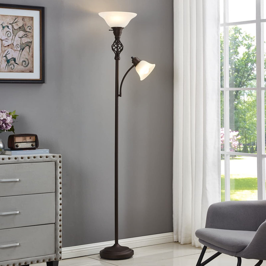NATYSWAN Torchiere Floor Lamp for Living Room, LED Standing Reading Light for Bedroom with Glass Shade for Living Room Corner Bedroom Home Office