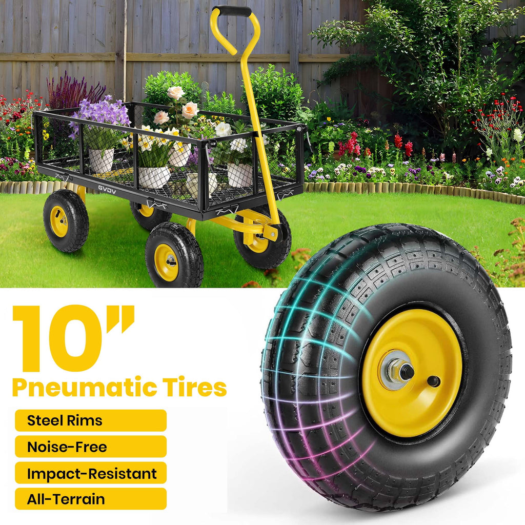 GVDV Heavy Duty Steel Garden Cart with Liner, 40" x 20", 660lbs Capacity, 10" Wheel, Utility Cart for Yard Work Hauling and Outdoor Use, Black/Yellow