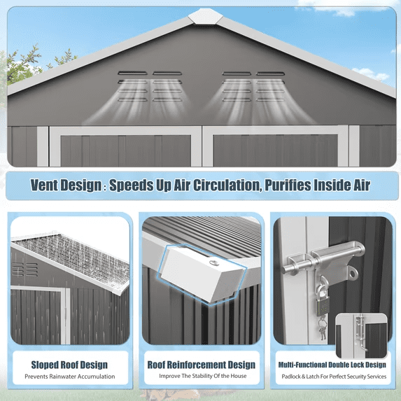 6' x 4' Outdoor Storage Shed with Base, ENYOPRO Galvanized Metal Garden Tool Shed with Lockable Double Doors, Sloped Roof & Vent for Backyard Patio
