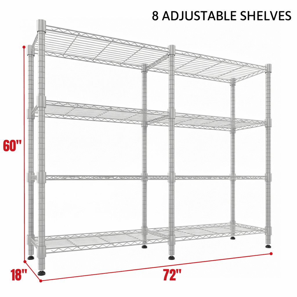 Legooin 72"W x 18"D x 60"H Wire Shelving Unit for Garage Storage Industrial Shelf Steel Storage Rack for Pantry Balcony 1600lbs Load Capacity, Silver