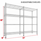 Legooin 72"W x 18"D x 60"H Wire Shelving Unit for Garage Storage Industrial Shelf Steel Storage Rack for Pantry Balcony 1600lbs Load Capacity, Silver
