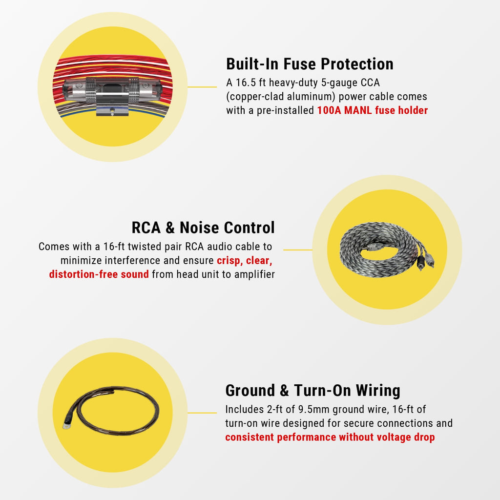 Scosche KPA5CC-WM1SD 1600-Watt Hybrid OFC/CCA Amplifier Install Wiring Kit with Twisted Pair Audio Cables