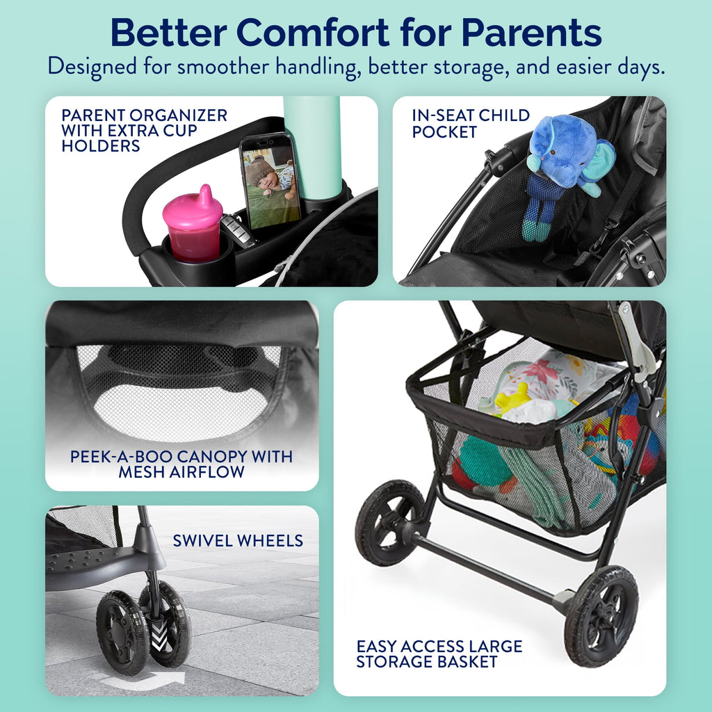 Kolcraft Cloud Sport Lightweight Stroller for Toddlers and Babies, Gray/Black