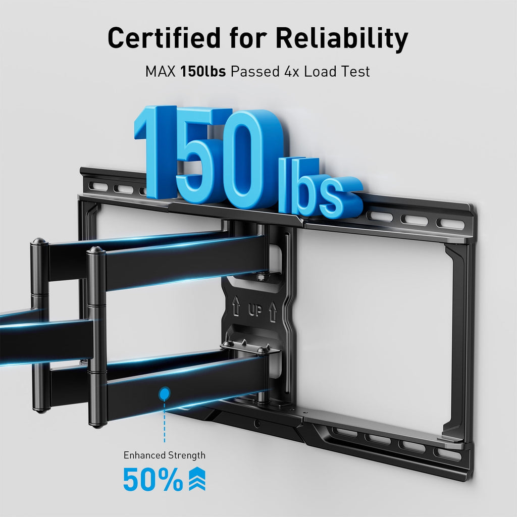 MountFTV Full Motion TV Wall Mount with Music-Sync RGB Light for 42-90" TVs up to 150 lbs, Fits 24″/16″ /12″ Wood Studs, Max 600x400mm, TV Wall Mount
