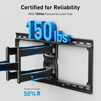 MountFTV Full Motion TV Wall Mount with Music-Sync RGB Light for 42-90" TVs up to 150 lbs, Fits 24″/16″ /12″ Wood Studs, Max 600x400mm, TV Wall Mount