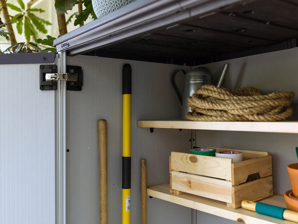 Keter Premier Tall Vertical Resin Outdoor Storage Shed With Floor And Locking Double Doors - Grey