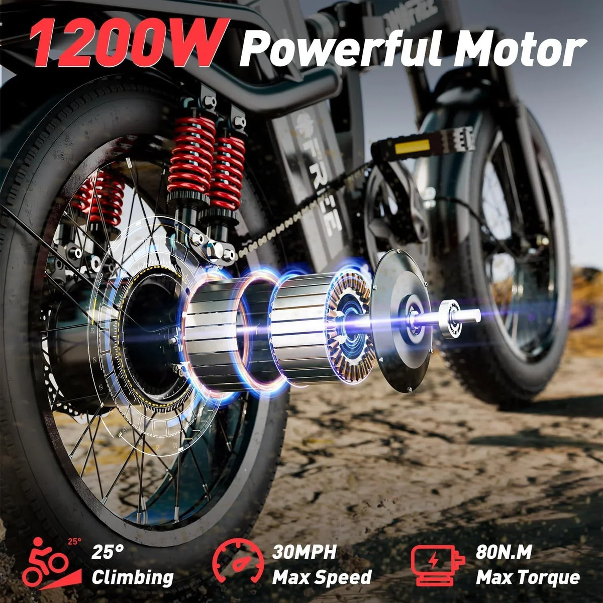 Tomofree Folding Electric Bike For Adults, 1200W, 48V 20Ah, 16 x 3in Tire, 330lbs, Black - T1